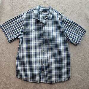Synrgy Mens 3XLT Blue White Plaid Short Sleeve Button up Shirt 100% Cotton